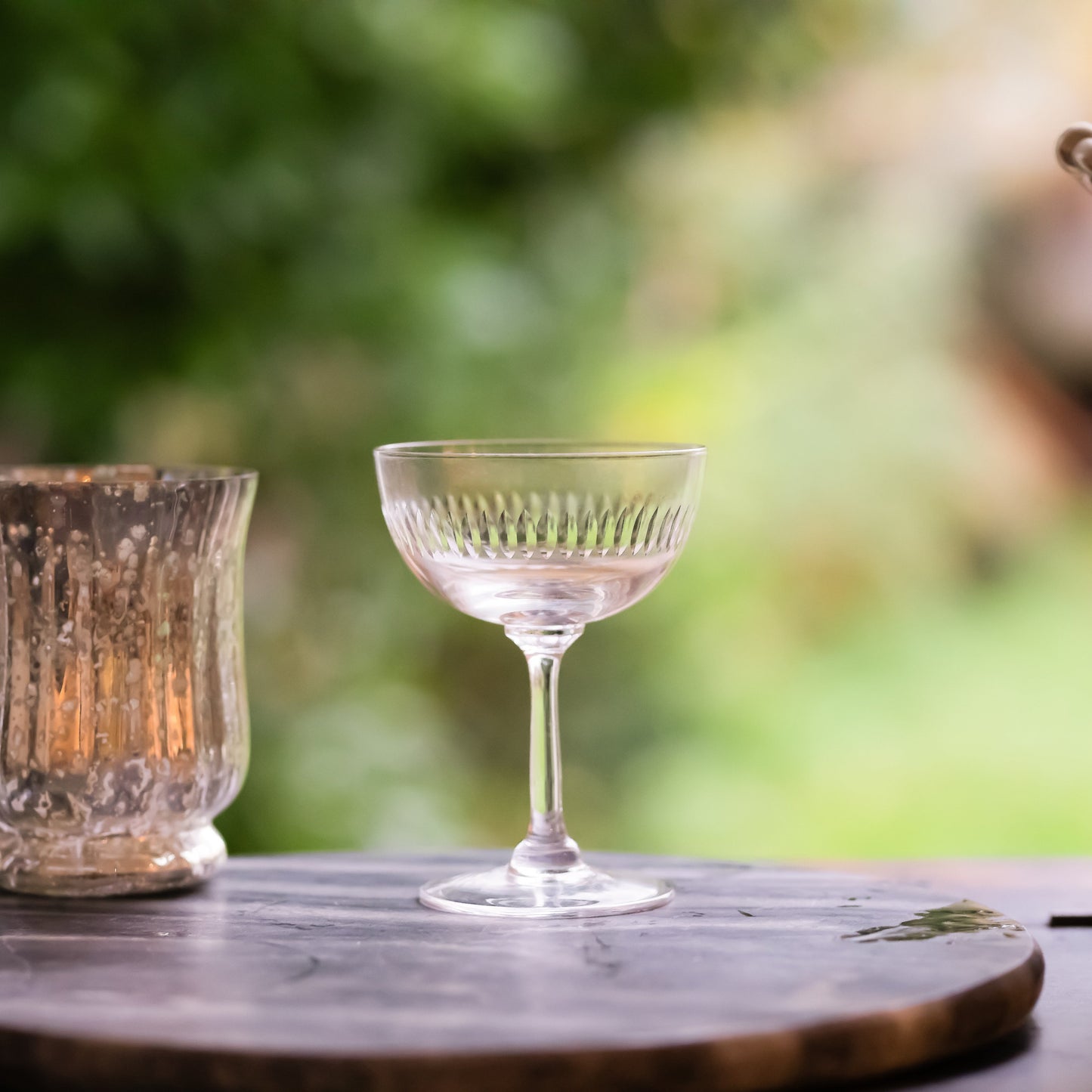 Crystal Champagne Saucers with Spears Design (Set of 2)