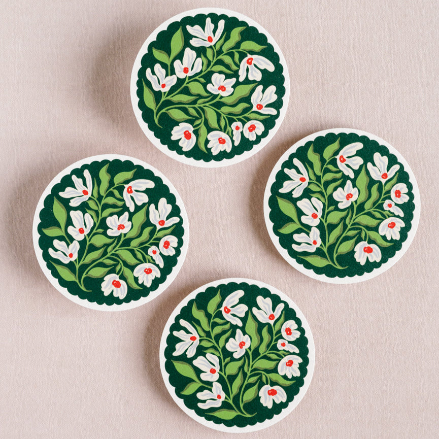 Floral Scalloped Coasters (Set of 4)