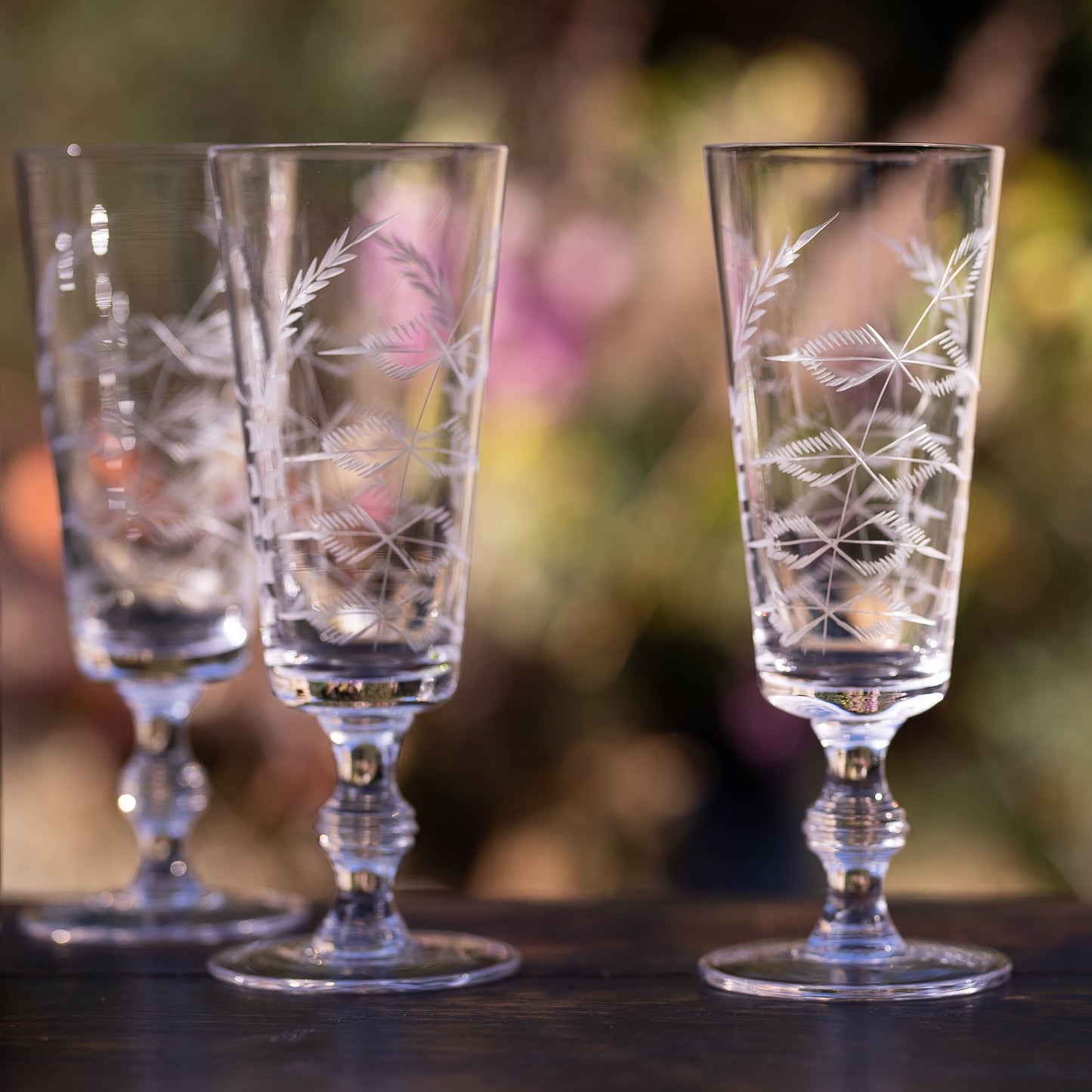 Crystal Champagne Flutes with Fern Design (Set of 4)