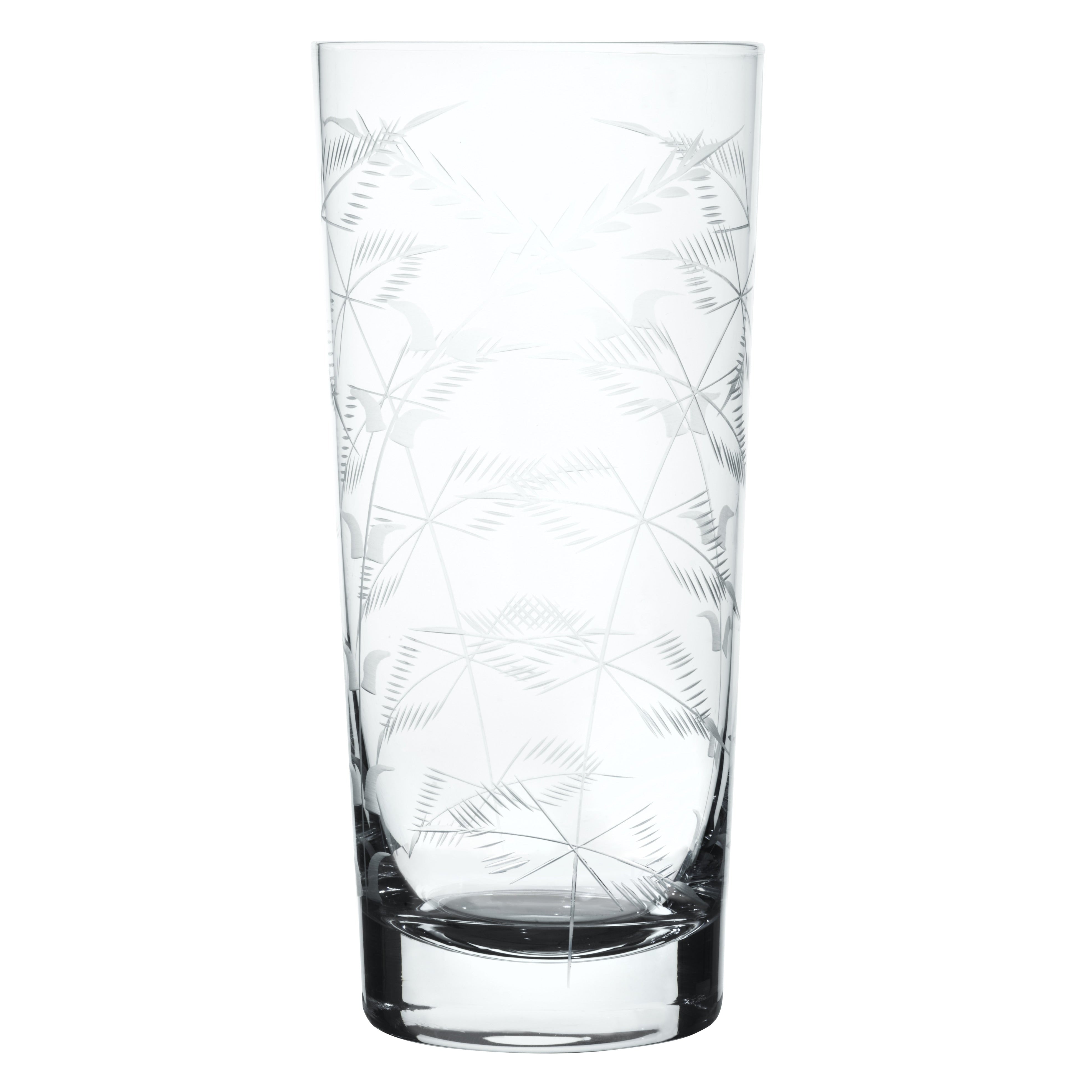 Crystal Highball Glasses with Fern Design (Set of 4)
