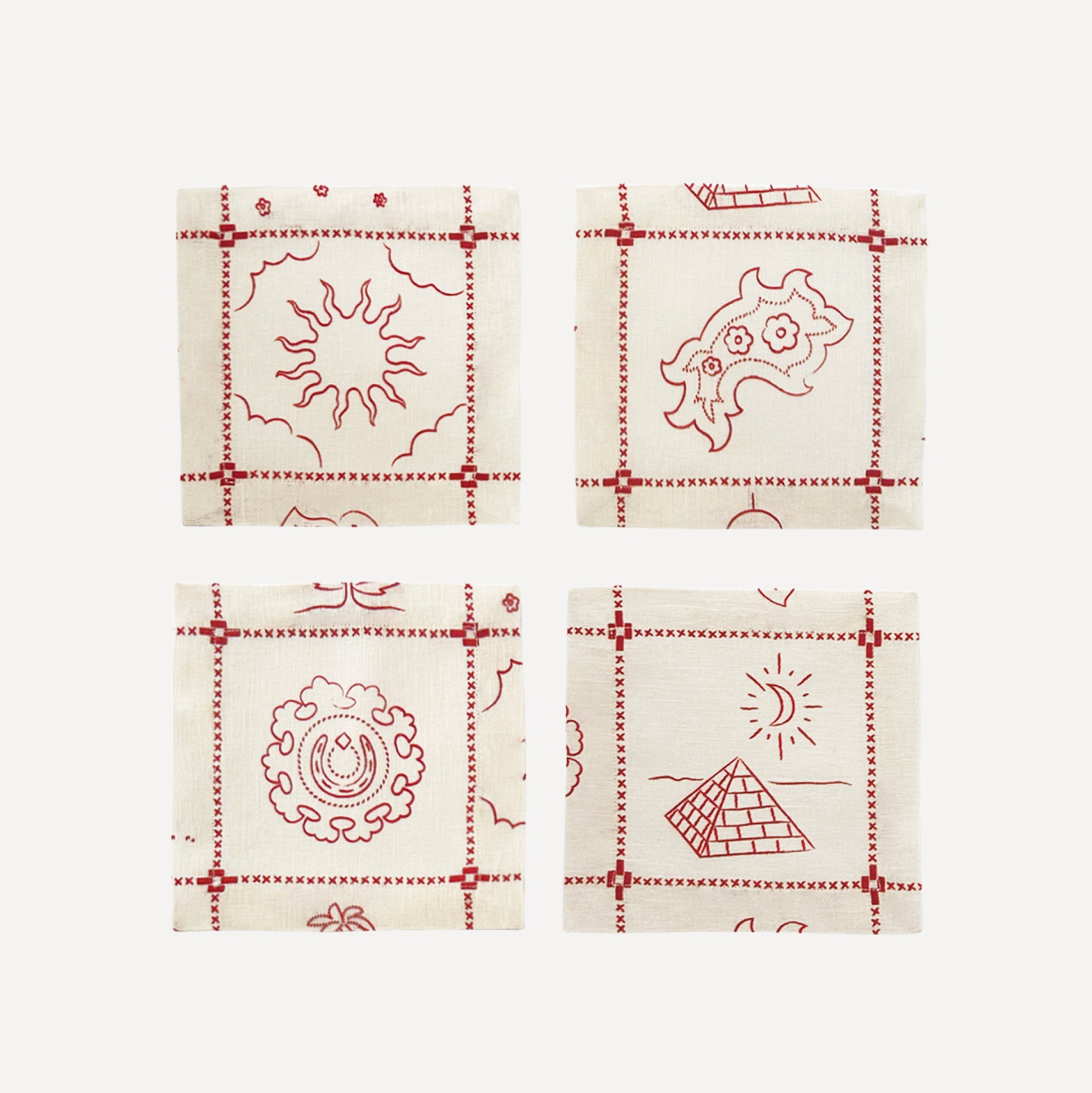 Re-Work Cocktail Napkins in Red Border Print (Set of 4)