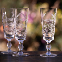 Crystal Champagne Flutes with Fern Design (Set of 4)