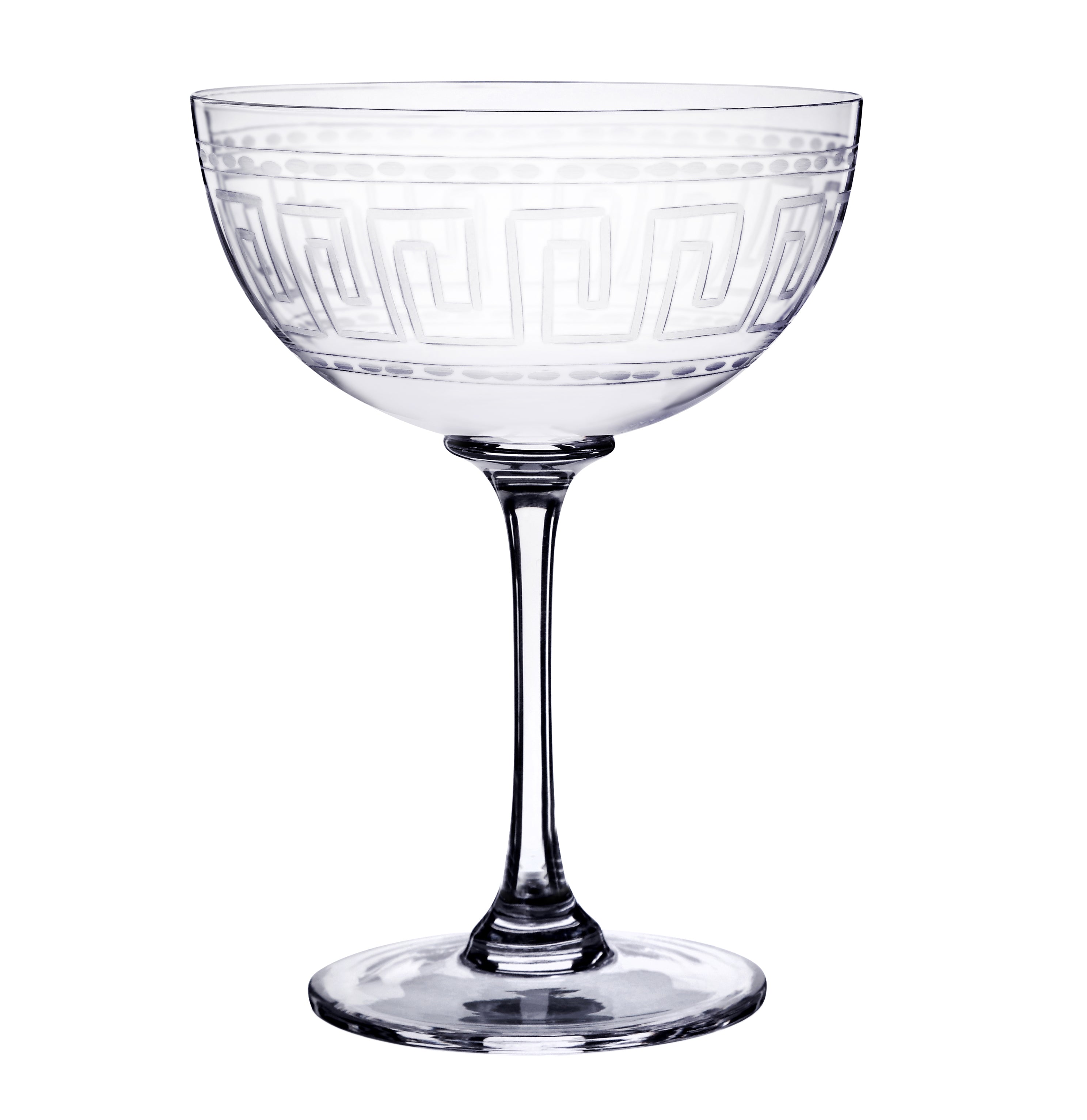 Crystal Champagne Saucers with Greek Key Design (Set of 2)