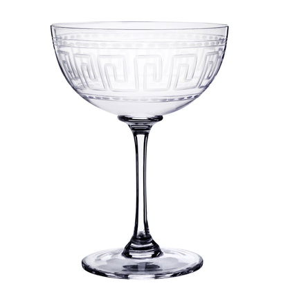 Crystal Champagne Saucers with Greek Key Design (Set of 2)